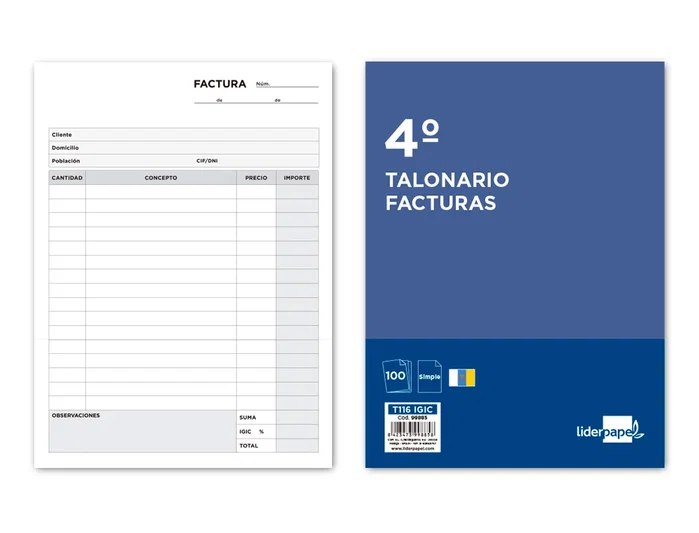 Liderpapel Talonario de Facturas Cuarto Original T116 con I.G.I.C. Liderpapel Talonario de Facturas Cuarto Original T116 con I.G.I.C.