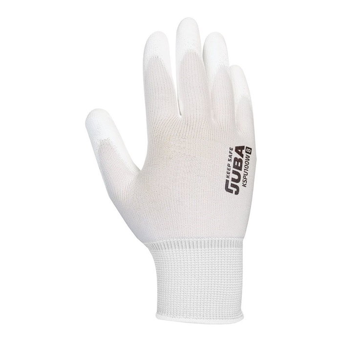 Juba Keep safe Guante de poliéster con palma de poliuretano, Blanco, Talla 7 Juba Keep safe Guante de poliéster con palma de poliuretano, Blanco, Talla 7