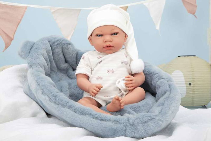 Muñecas Arias Muñeca Elegance Andie Azul C/Cuna (Muñeco De Peso) 40 cm