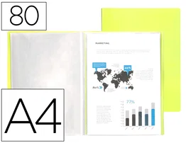 Liderpapel Carpeta Escaparate 80 Fundas Polipropileno DIN A4 Amarillo Fluor Opaco