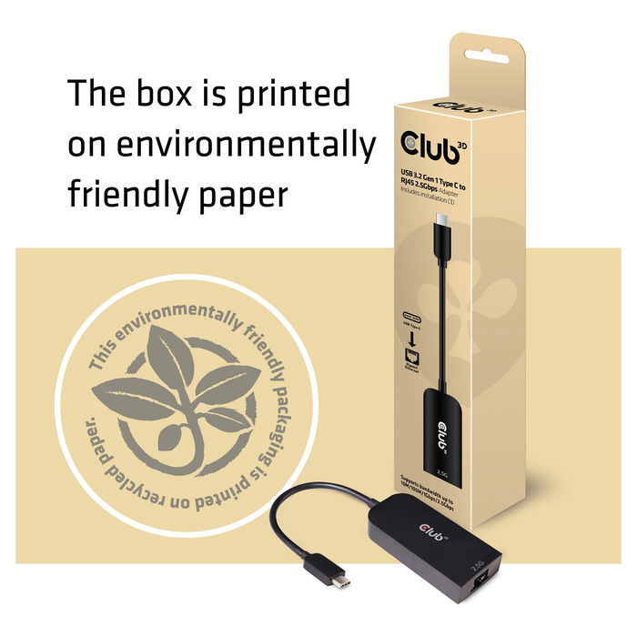 Club 3D Adaptador USB 3.2 Tipo C a RJ45 Gigabit Ethernet 2.5 Gb/s Negro y Azul, para Portátil, PC, Mac