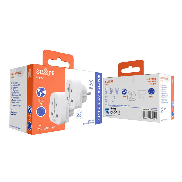 Scape Travel Set de 2 Adaptadores de viaje Internacional a Schuko