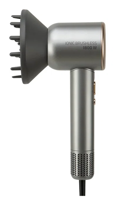 Orbegozo SE 1880 Secador Pelo Profesional 1800W Iónico Brushless 110.000 RPM con 3 Accesorios Magnéticos, Difusor, 3 Niveles Calor, 2 Velocidades, Color Gris Plata
