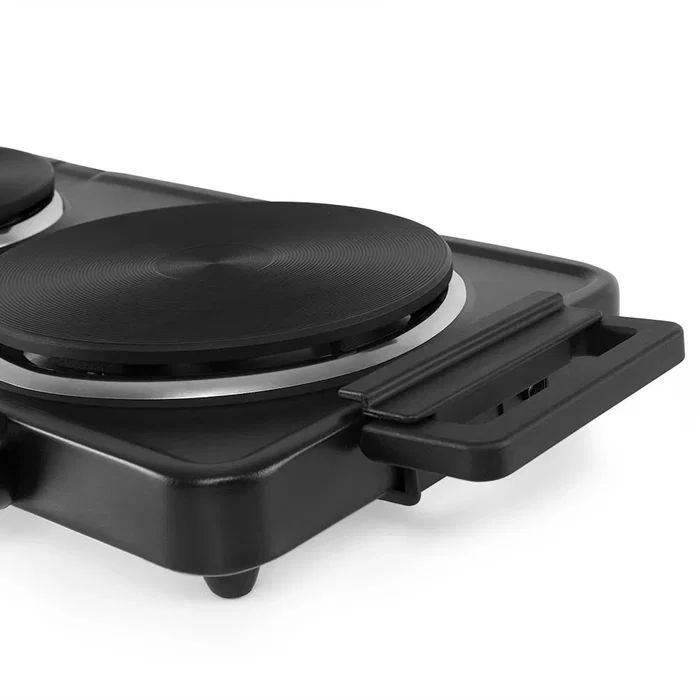 Orbegozo PE2855 Placa Eléctrica de Encimera, 2 Zonas (155mm 1000W y 185mm 1500W), Negro - Cocina Eléctrica Portátil con Termostatos y Asas Plegables