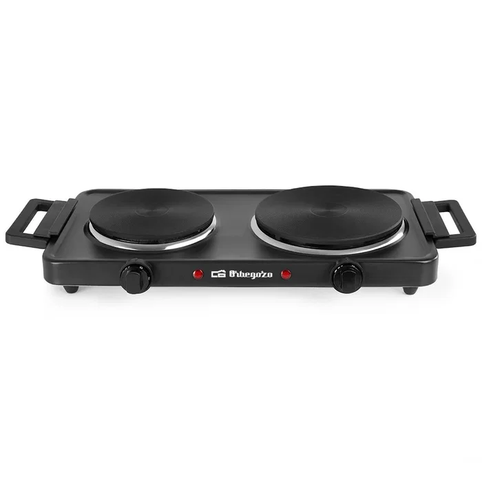 Orbegozo PE2855 Placa Eléctrica de Encimera, 2 Zonas (155mm 1000W y 185mm 1500W), Negro - Cocina Eléctrica Portátil con Termostatos y Asas Plegables