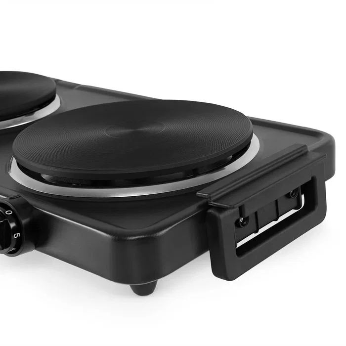 Orbegozo PE2855 Placa Eléctrica de Encimera, 2 Zonas (155mm 1000W y 185mm 1500W), Negro - Cocina Eléctrica Portátil con Termostatos y Asas Plegables