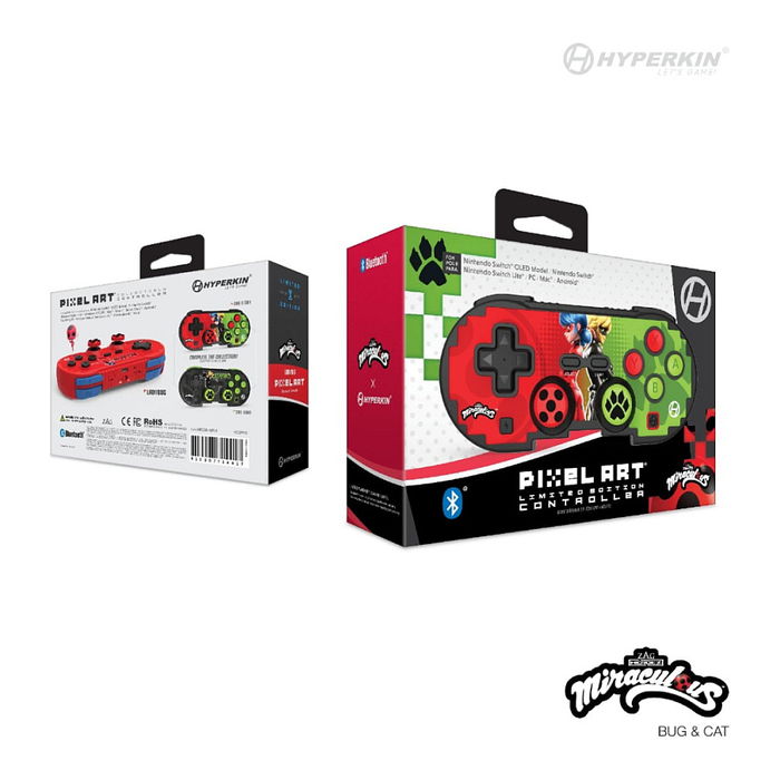 HYPERKIN Gamepad Inalámbrico Pixel Art para Nintendo Switch/Switch Lite/Switch OLED, Bluetooth, Color Verde y Rojo, Alcance 9 m