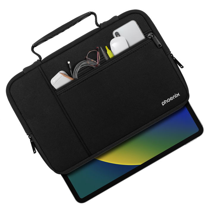 Phoenix Funda de Neopreno para Tablet o Portátil 11" Negra, Protección Eficaz y Elegante con Bolsillos Adicionales para Accesorios, Ideal para Uso Profesional y Diario
