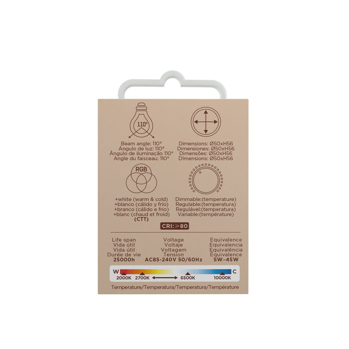 muvit iO bombilla inteligente GU10/5W/400lm RGB+Blancos D50*H56 muvit iO bombilla inteligente GU10/5W/400lm RGB+Blancos D50*H56