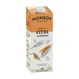 Monsoy Bebida de Avena y Almendras Bio 1 Litro, fuente de proteínas vegetales, bajo en sodio