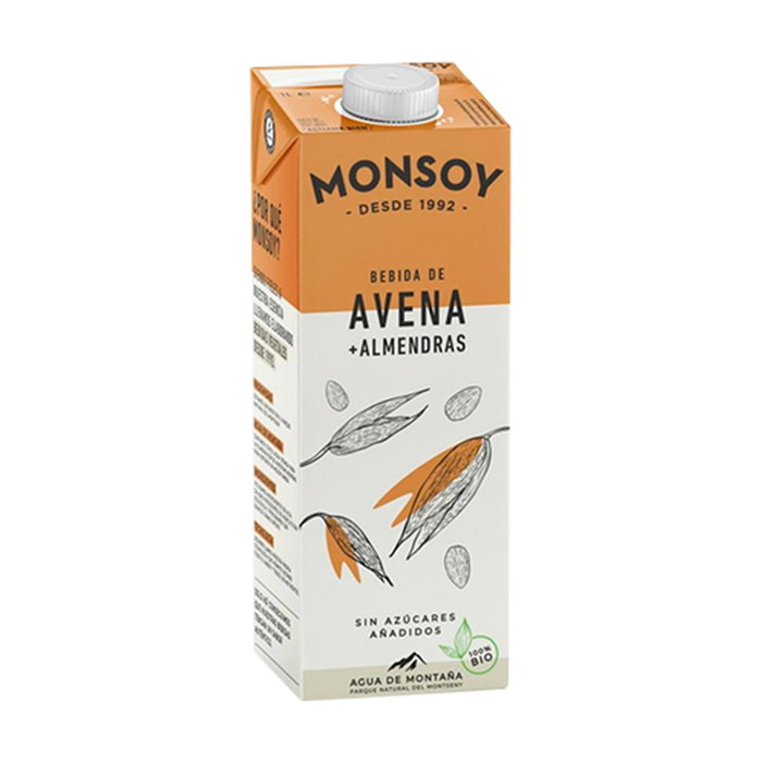 Monsoy Bebida de Avena y Almendras Bio 1 Litro, fuente de proteínas vegetales, bajo en sodio Monsoy Bebida de Avena y Almendras Bio 1 Litro, fuente de proteínas vegetales, bajo en sodio