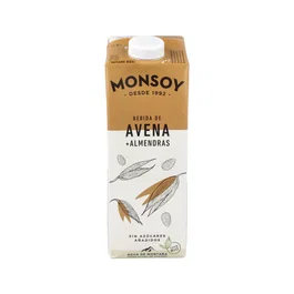 MONSOY Bebida Vegetal de Almendras con Avena Bio 1Lt (6 Unidades) - Alto en grasas insaturadas, bajo en sodio, con gluten.
