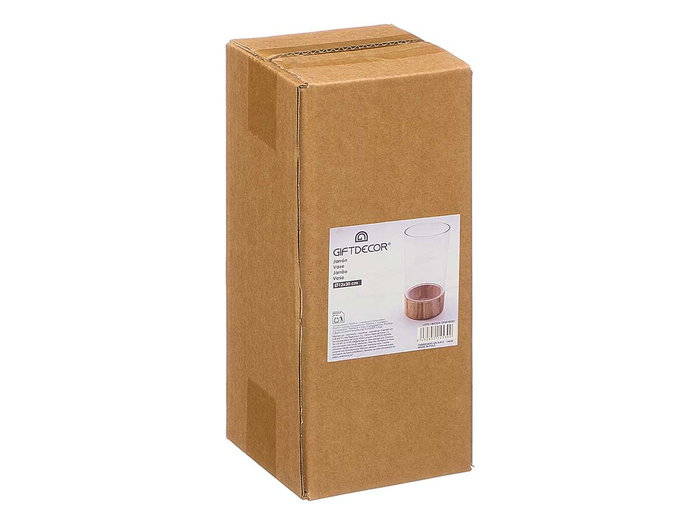 GIFTDECOR Jarrón Acrílico Cilíndrico con Base de Madera 12x12x30cm