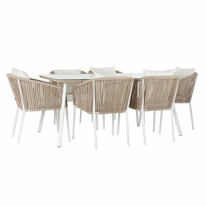 DKD Home Decor Conjunto de Comedor de 7 Piezas con Mesa de Cristal y 6 Sillas con Cojines DKD Home Decor Conjunto de Comedor de 7 Piezas con Mesa de Cristal y 6 Sillas con Cojines
