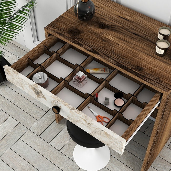 Hanah Home Lizbon Mesa de Maquillaje, Nogal, Blanco, Mármol