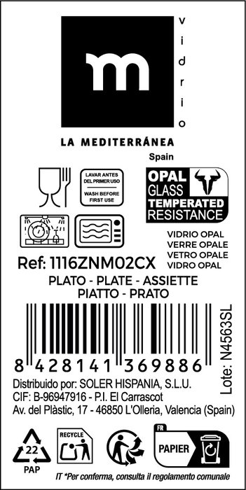 La Mediterranea Plato Llano Opal Coup Basic 25,4 cm (30 Unidades) de la colección Coup Basic de 428 g c/u
