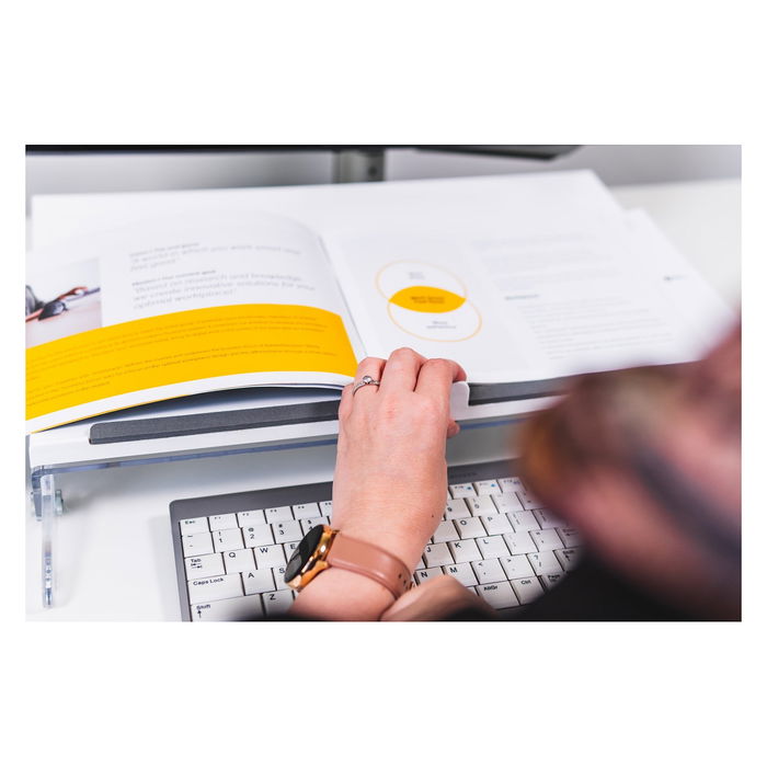 BakkerElkhuizen 630N Soporte para documentos FlexDesk con ajuste de altura, Transparente, Blanco, 110 - 180 mm