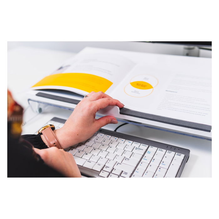 BakkerElkhuizen 630N Soporte para documentos FlexDesk con ajuste de altura, Transparente, Blanco, 110 - 180 mm