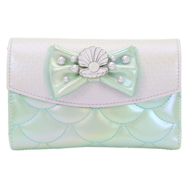 LOUNGEFLY Cartera Disney La Sirenita Iridescent Pearl, Poliuretano efecto escamas, 15.2x10 cm, 7 ranuras para tarjetas, 1 ranura para DNI, forro interior a juego