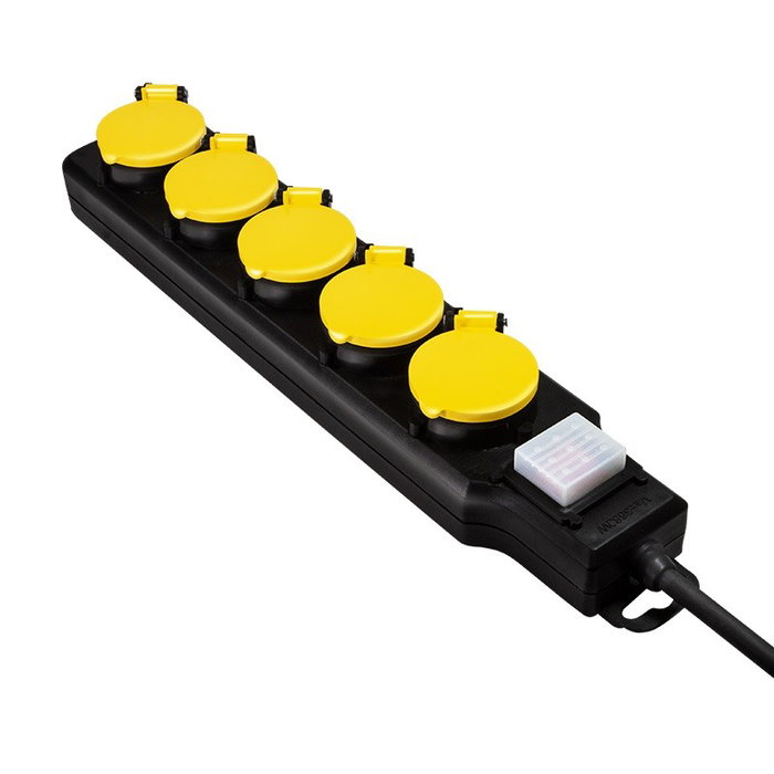 LogiLink Regleta de enchufes para exteriores con 5 tomas de seguridad, interruptor e IP44, negro