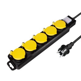 LogiLink Regleta de enchufes para exteriores con 5 tomas de seguridad, interruptor e IP44, negro