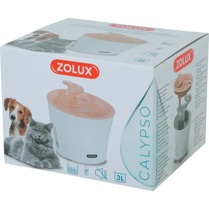 Zolux Fuente de Agua Calypso para Gatos y Perros, 3 Litros, Incluye 2 Filtros, Color Rosa - ZOL1711755564371