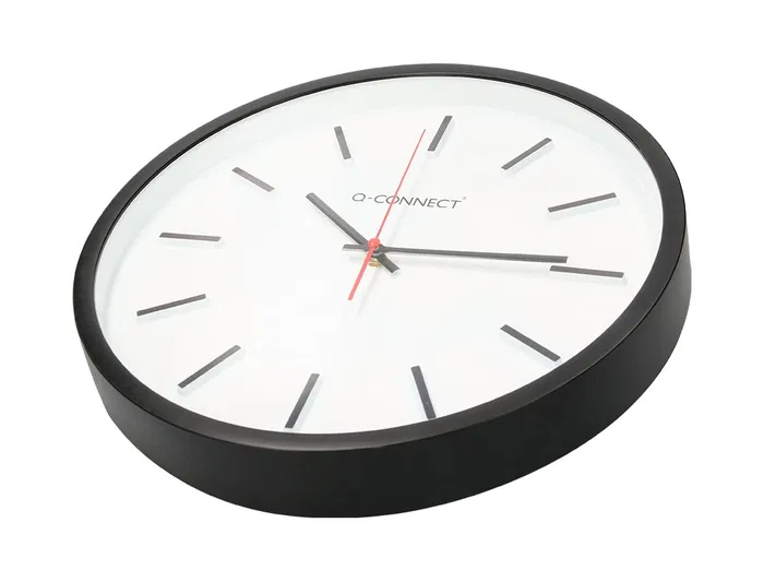 Q-connect Reloj de Pared Redondo de Plástico Negro 34,4 cm Movimiento Silencioso