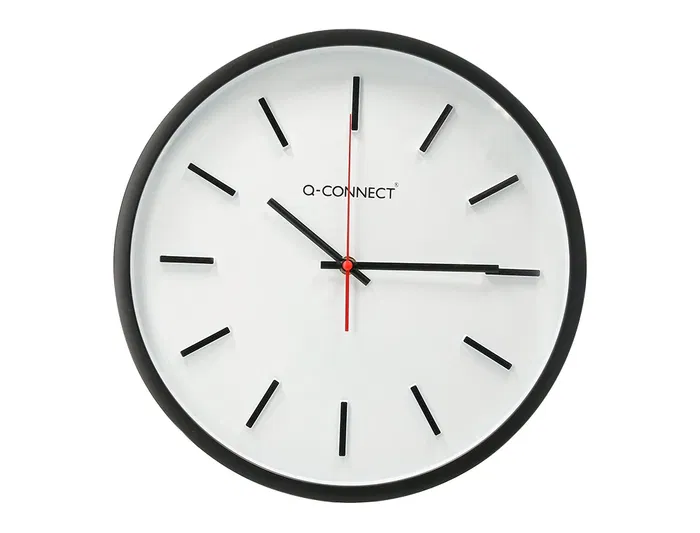 Q-connect Reloj de Pared Redondo de Plástico Negro 34,4 cm Movimiento Silencioso