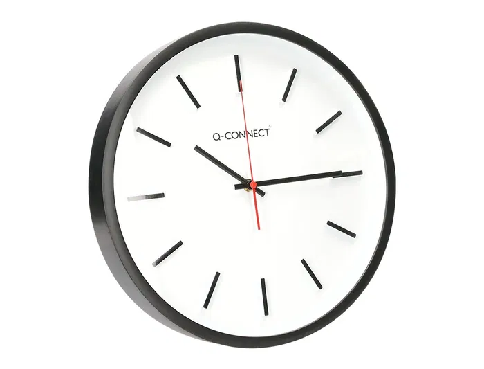 Q-connect Reloj de Pared Redondo de Plástico Negro 34,4 cm Movimiento Silencioso