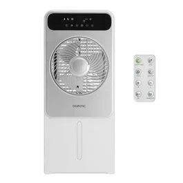 Oceanic OCEARA3IN1DC - Ventilador nebulizador 3 en 1 de 50W, 23 cm, con pantalla LED, control remoto, temporizador y motor DC, color gris y blanco