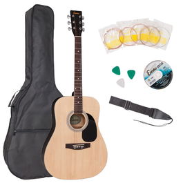 ENCORE Guitarra Acústica Outfit Natural - Incluye Funda, Correa, Púas, Afinador, DVD y Cuerdas de Repuesto