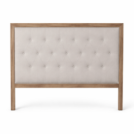 DKD Home Decor Cabecero de Cama de Madera de Hevea y Lino Gris 160x5x120 cm