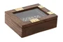 DKD Home Decor Set de 3 Piezas Sheesham y Cristal (2 Juegos) de 15x12,5x4,6 cm de colores Marrón y Dorado