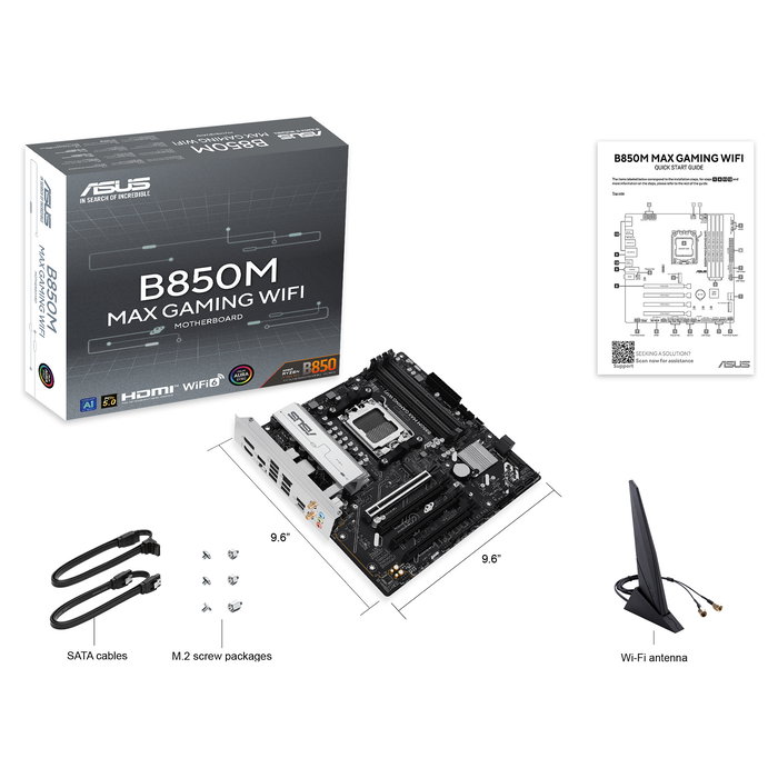 ASUS Placa Base B850M MAX GAMING WiFi, Socket AM5, Compatible con AMD Ryzen 7000/8000/9000 Series, DDR5, WiFi 6, Micro ATX ASUS Placa Base B850M MAX GAMING WiFi, Socket AM5, Compatible con AMD Ryzen 7000/8000/9000 Series, DDR5, WiFi 6, Micro ATX