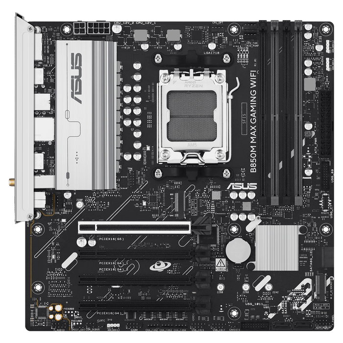 ASUS Placa Base B850M MAX GAMING WiFi, Socket AM5, Compatible con AMD Ryzen 7000/8000/9000 Series, DDR5, WiFi 6, Micro ATX ASUS Placa Base B850M MAX GAMING WiFi, Socket AM5, Compatible con AMD Ryzen 7000/8000/9000 Series, DDR5, WiFi 6, Micro ATX