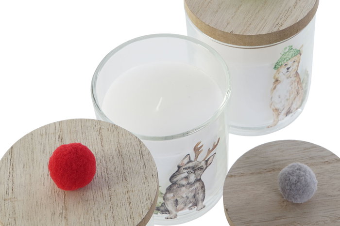 DKD Home Decor Surtido de 3 Velas de Cristal Multicolor con Pompón