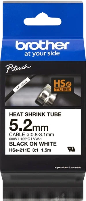 Brother HSe-211E Cinta Mecanográfica Negro sobre Blanco para Rotuladores Brother Brother HSe-211E Cinta Mecanográfica Negro sobre Blanco para Rotuladores Brother