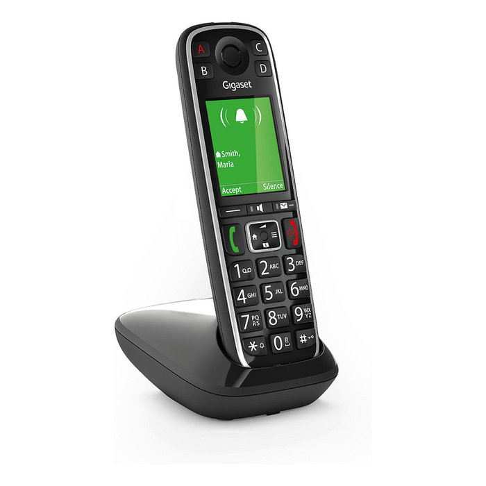 Gigaset E720 Teléfono Inalámbrico DECT/Analógico, Teléfono para Mayores, Botones Grandes Retroiluminados, Compatible con Audífonos, Negro