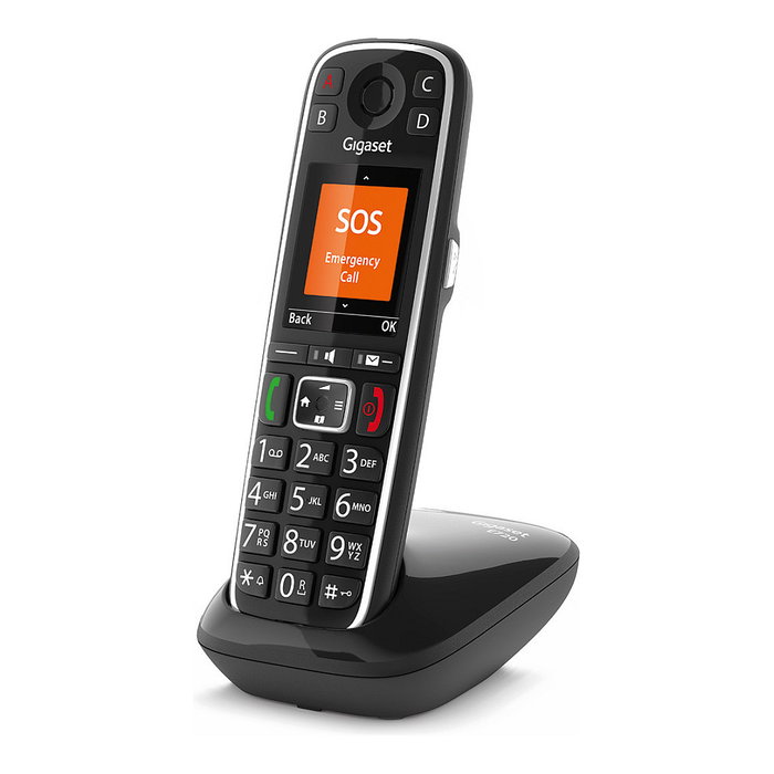 Gigaset E720 Teléfono Inalámbrico DECT/Analógico, Teléfono para Mayores, Botones Grandes Retroiluminados, Compatible con Audífonos, Negro