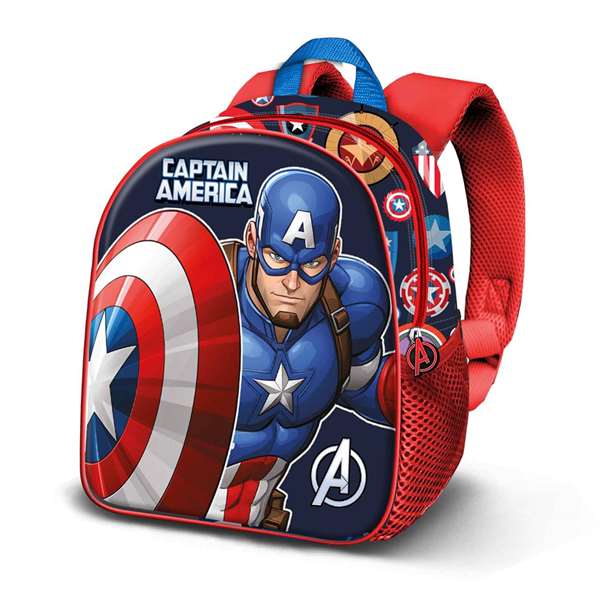 Karactermania Mochila 3D Capitán América Patriot, Mochila Preescolar con Relieve Frontal y Bolsillo Lateral, Multicolor, 26 x 11 x 31 cm