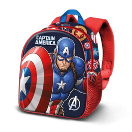 Karactermania Mochila 3D Capitán América Patriot, Mochila Preescolar con Relieve Frontal y Bolsillo Lateral, Multicolor, 26 x 11 x 31 cm