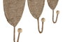 DKD Home Decor Perchero Pared Tropical Natural Yute Metal Set de 3 Piezas 4 x 26 x 12 cm