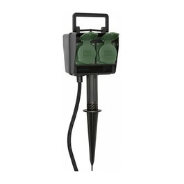 Brennenstuhl 1154450 Gartensteckdose con Erdspieß, 4 Tomas Tipo F, 10m Cable, IP44, Negro, 230V 16A