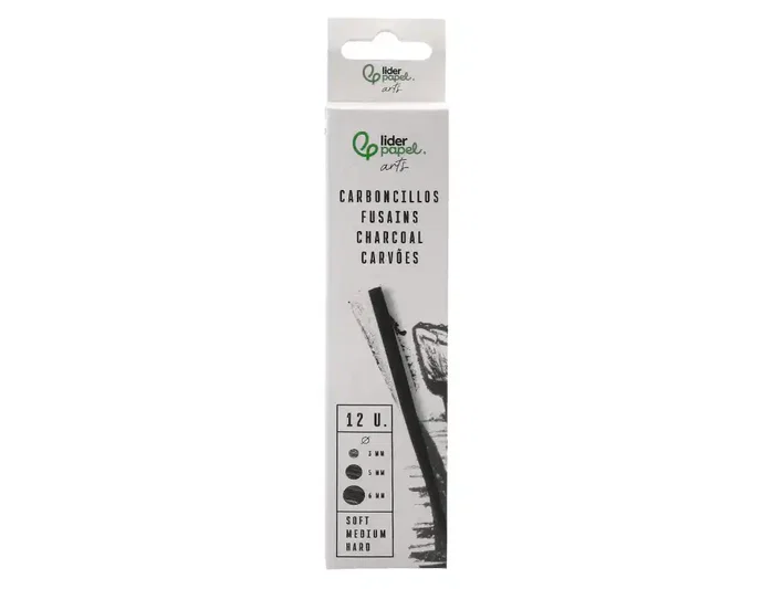 Liderpapel Carboncillo Redondo para Dibujo Caja de 12 Unidades Diámetros Surtidos
