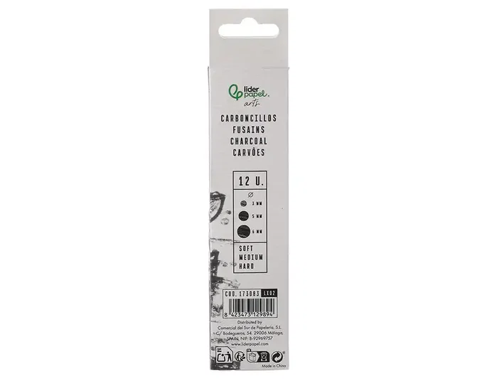 Liderpapel Carboncillo Redondo para Dibujo Caja de 12 Unidades Diámetros Surtidos