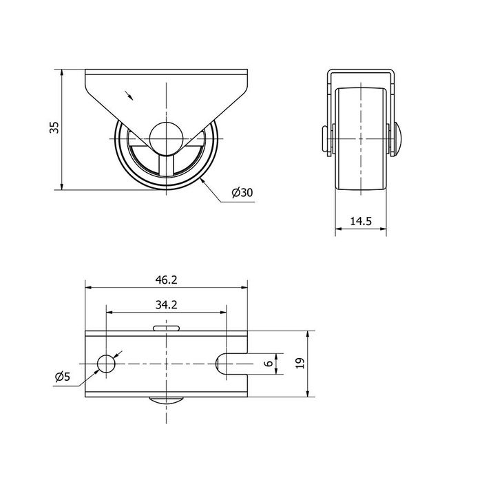 Ruedas Alex Rueda fija de goma gris con placa eje liso 45 kg Ø 3 cm