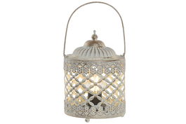 DKD Home Decor - Farola Árabe de Metal y Cristal, Color Blanco y Dorado, Dimensiones 13.5 x 19 x 13.5 cm