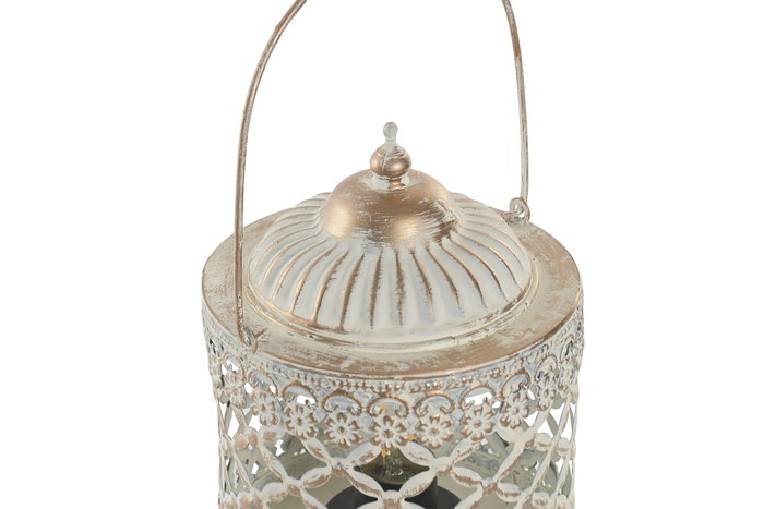 DKD Home Decor - Farola Árabe de Metal y Cristal, Color Blanco y Dorado, Dimensiones 13.5 x 19 x 13.5 cm