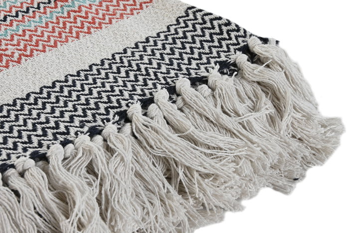 DKD Home Decor Set de 2 Mantas Plaid de Algodón con Rayas, Multicolor, 150x200x1 cm