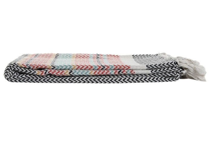 DKD Home Decor Set de 2 Mantas Plaid de Algodón con Rayas, Multicolor, 150x200x1 cm